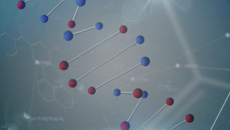animación del hilado de cadenas de adn, moléculas y procesamiento de datos médicos