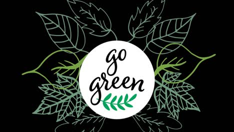 animation of go green and leaves on black background