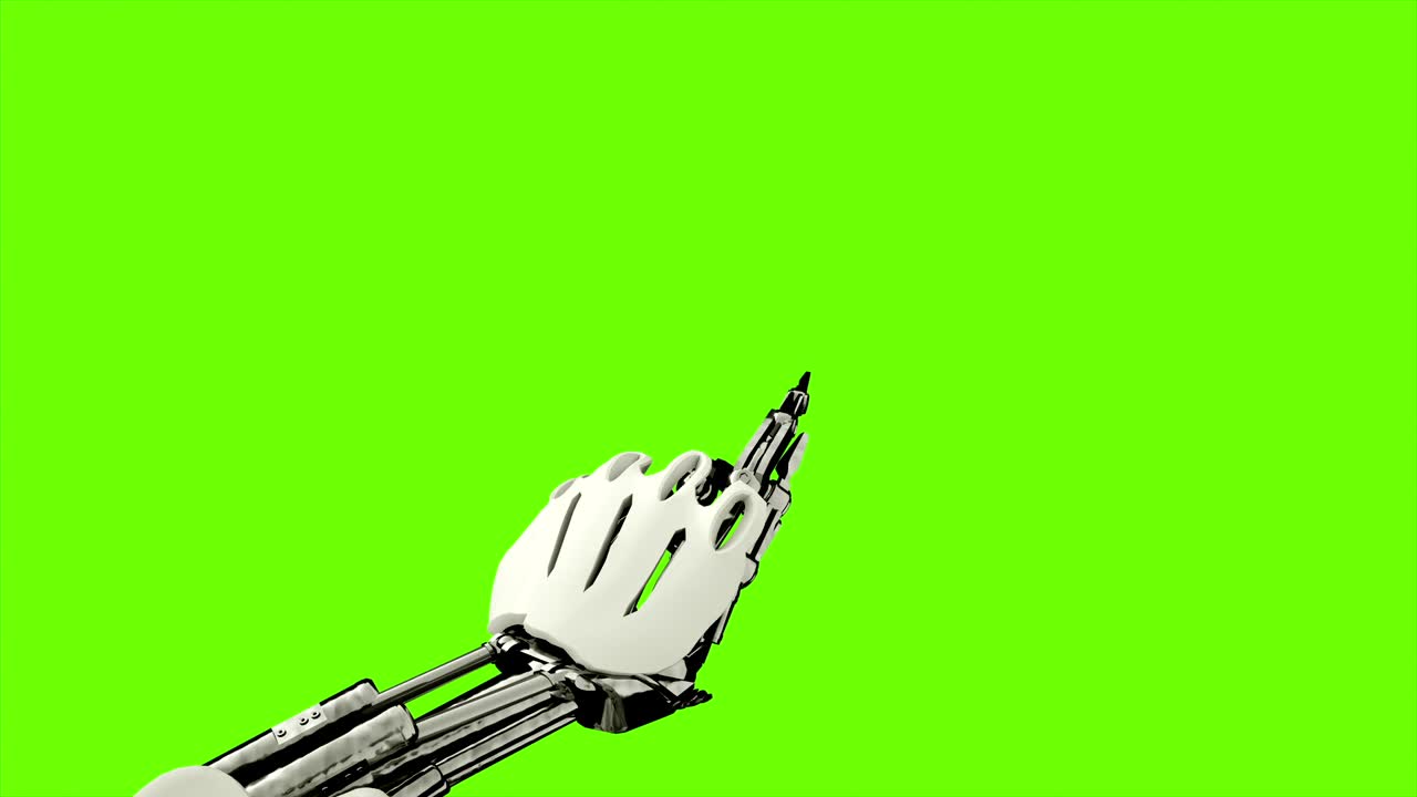 Robot android presses the keys. Realistic looped motion on green screen background. 4K