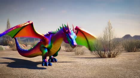 dragón arco iris en un paisaje desértico