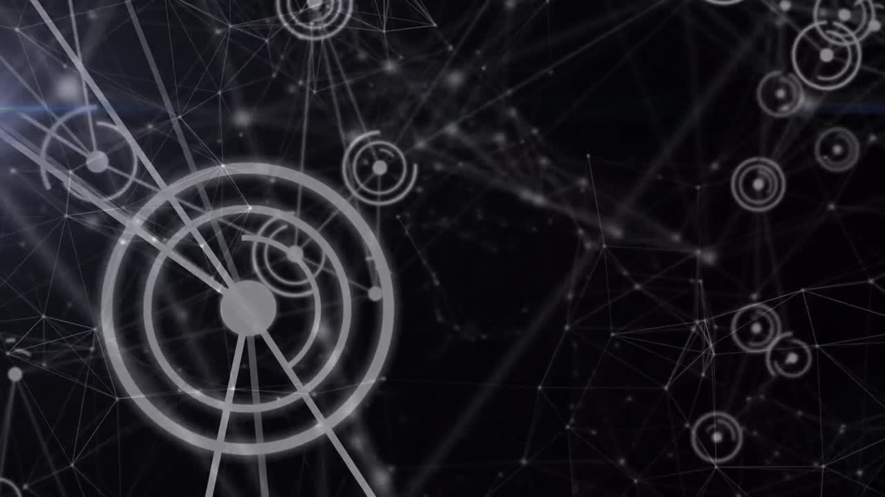Animazione di una rete di connessioni con icone su sfondo blu