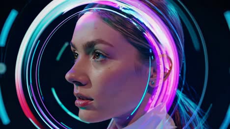 futuristic woman portrait with neon light effects