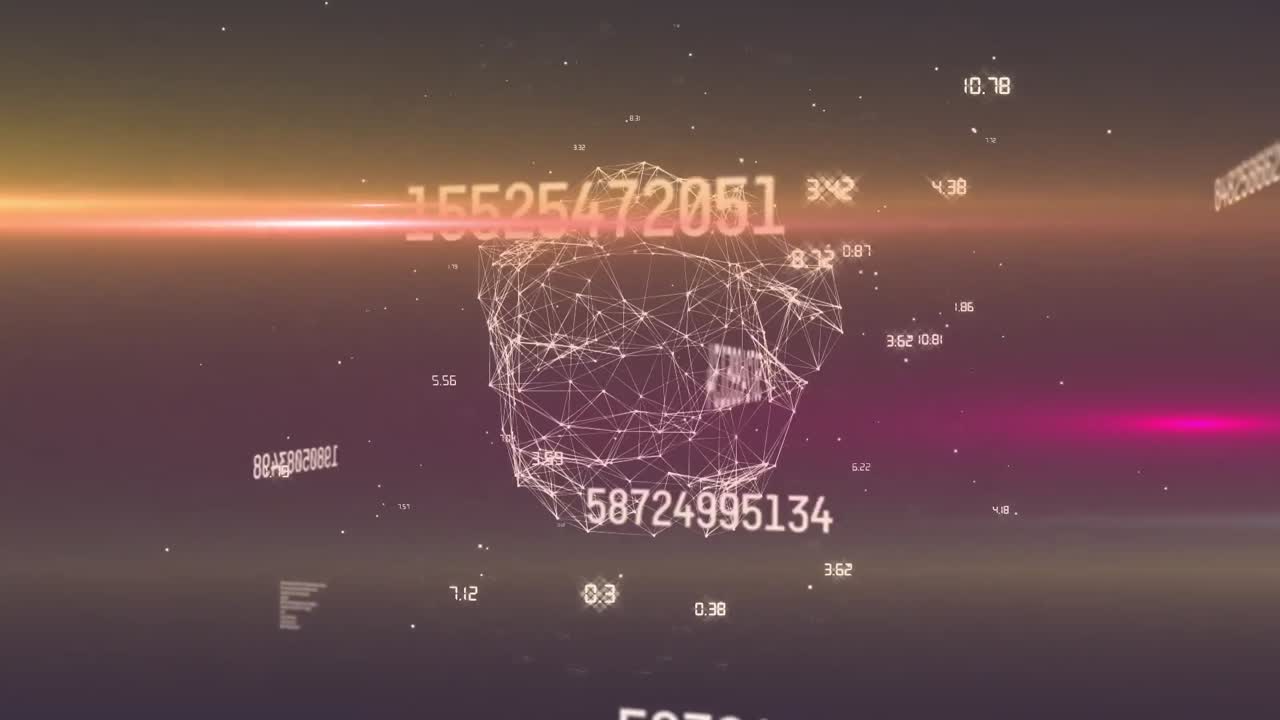 Animation of numbers and data processing over globe