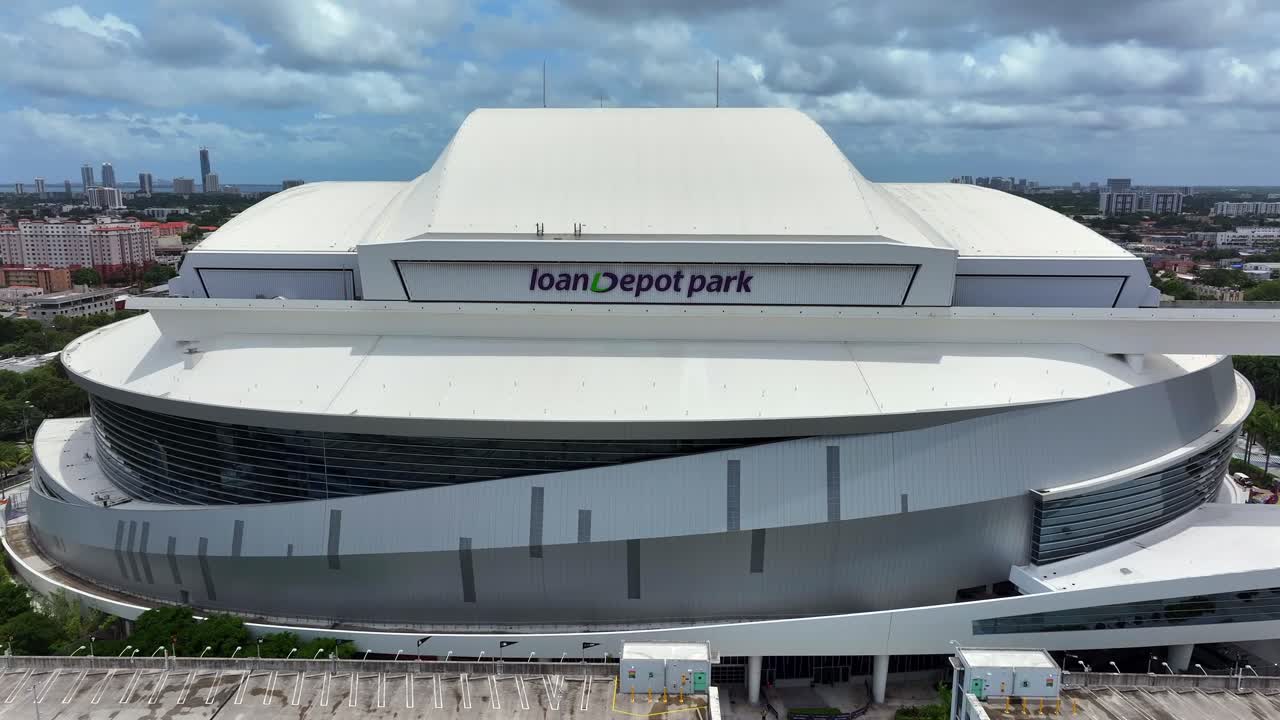 Aerial view of LoanDepot Park stadium in Miami
