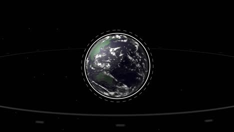 animación abstracta del globo terrestre y su trayectoria que aparece sobre el espacio negro.