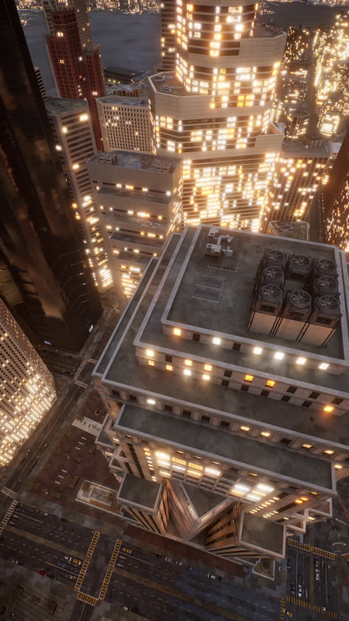 vista aérea de un horizonte de la ciudad por la noche