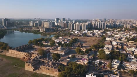 jama masjid in ahemdabad, gujarat, india. drone shot of the beautiful mosque and city around