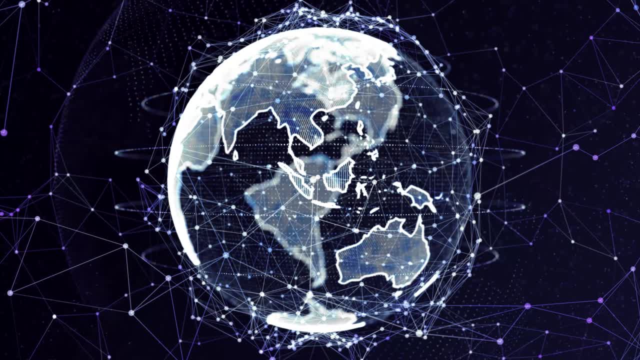 3d blue digital earth rotating network loop animation alpha channel future scientific growth