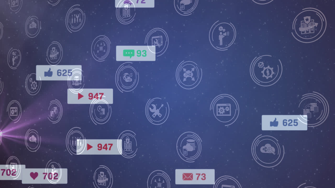 파란색 배경에 있는 미디어 아이콘의 애니메이션