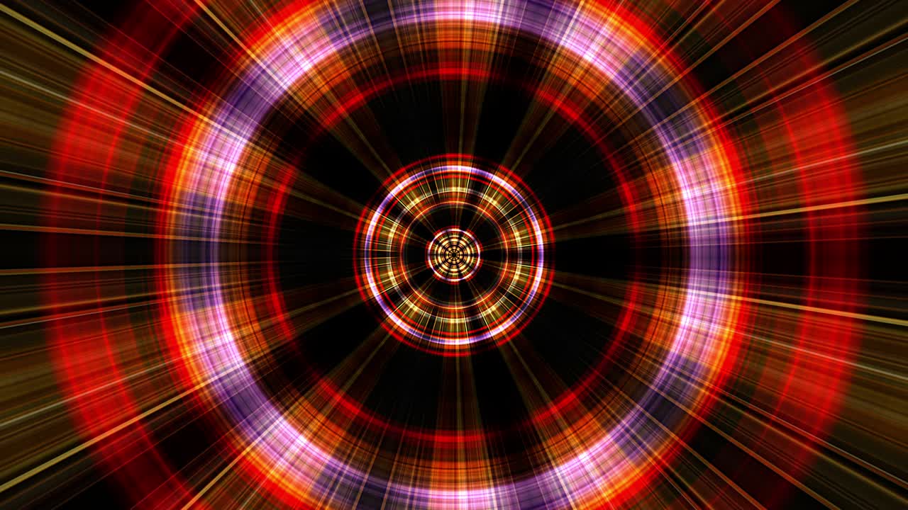 Radial circular abstract multicolored background. 4K Vortex light move in a circle along a circular geometry. Conceptual technology background. Rainbow ring light spectrum. Seamless loop 3d animation.
