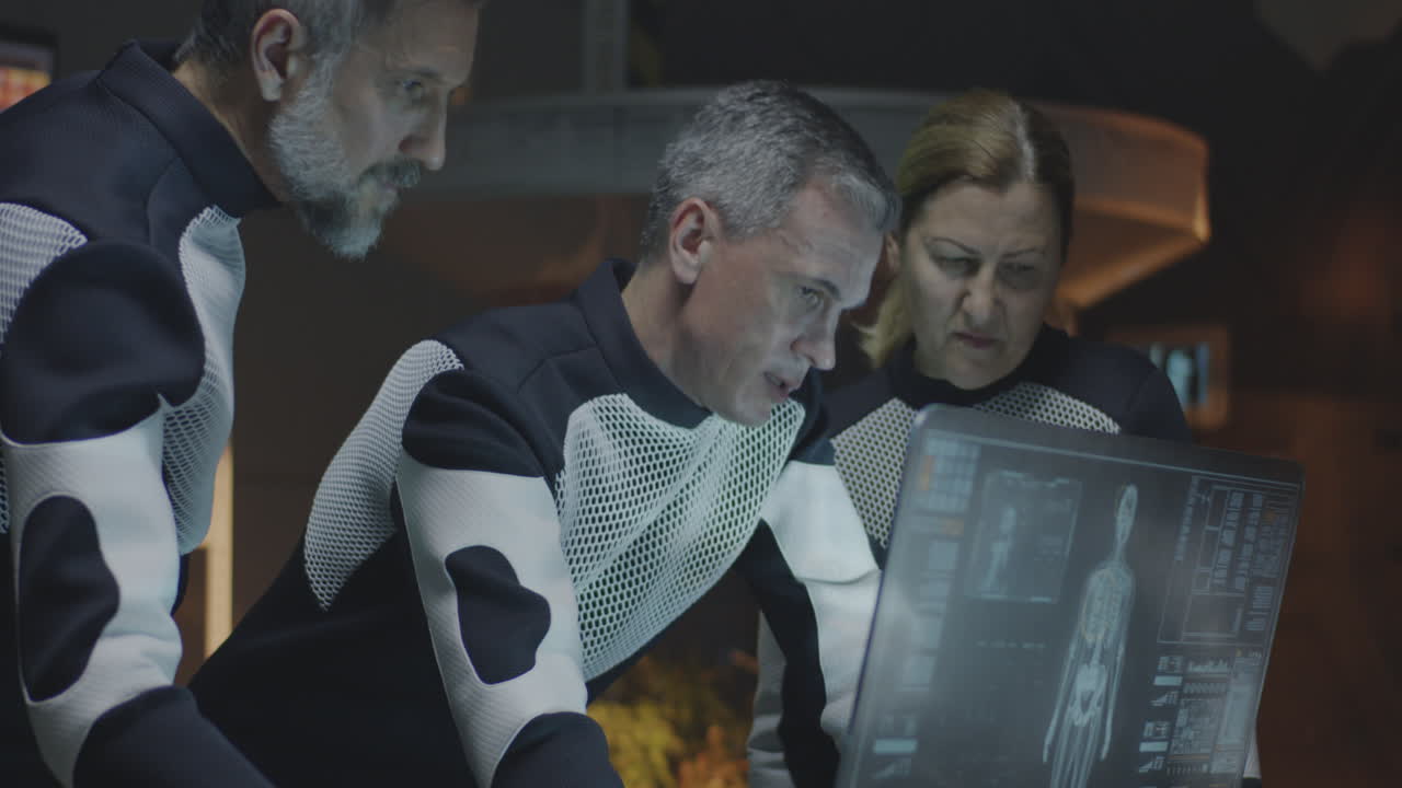 Scientists Reviewing Medical Data in a Futuristic Lab