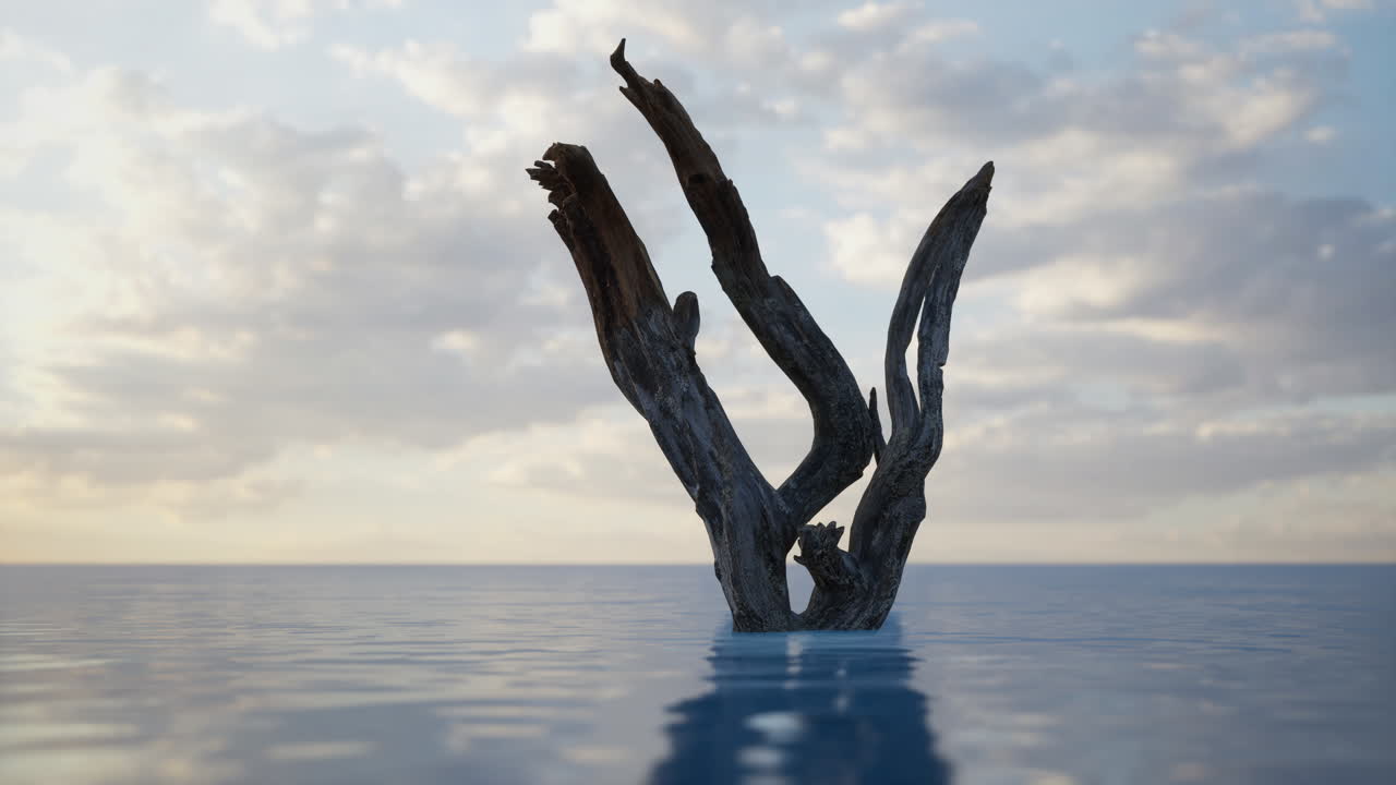 해가 지면 물 속 에 죽은 나무