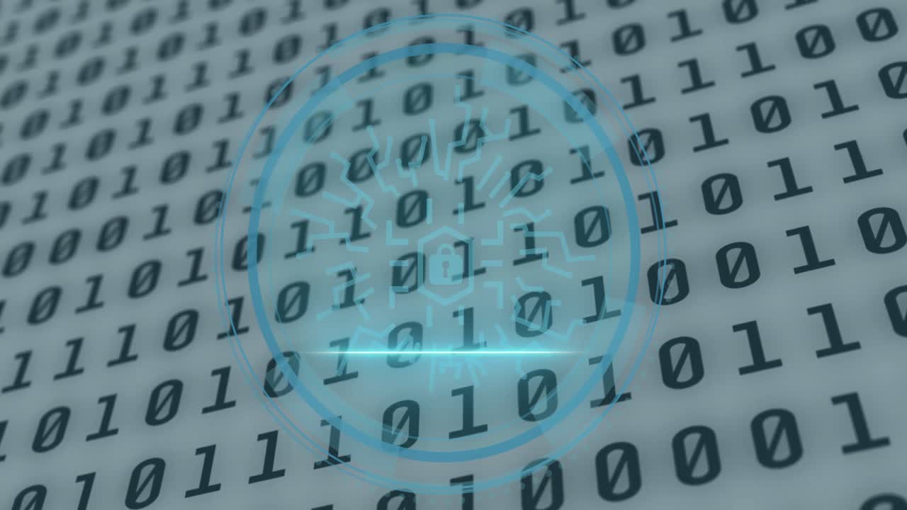 animación del procesamiento de datos y el candado sobre fondo blanco