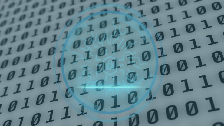 Animation of data processing and padlock over white background