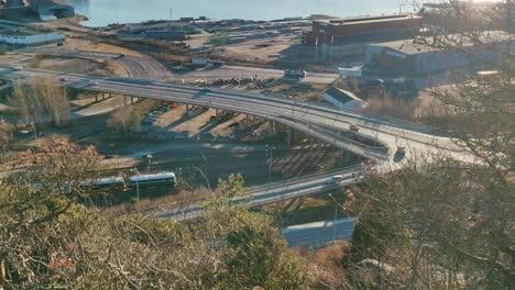 Small-Town-Car-Junction-Near-Sea-Port-And-Trains