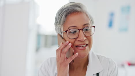 mature woman, doctor or phone call in hospital