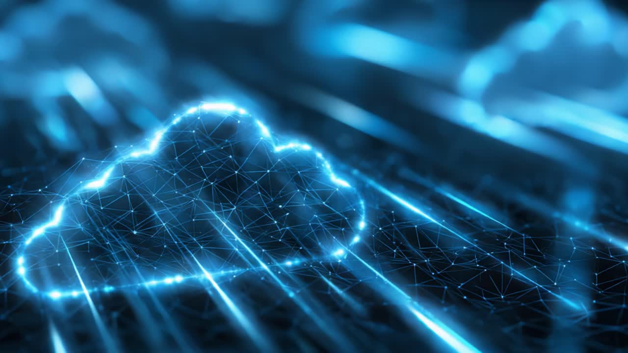 Digital Cloud Network: A Stunning Glimpse into the Future of Data Storage and Connectivity with Vibrant Blue Neon Lights Exemplifying Modern Cloud Technology