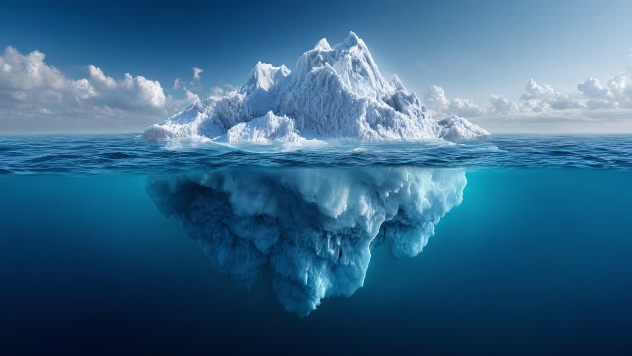 Majestic Iceberg: A Stunning Depiction of an Iceberg Above and Below the Water, Capturing the Natural Beauty of Earth's Frozen Wonders in Vivid Detail