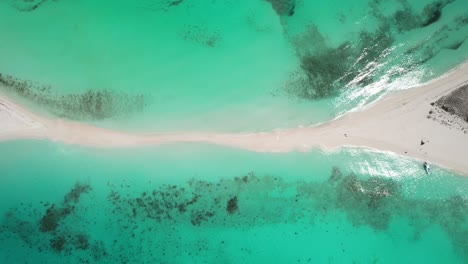 sandy path cutting through turquoise waters from an aerial view, timelapse