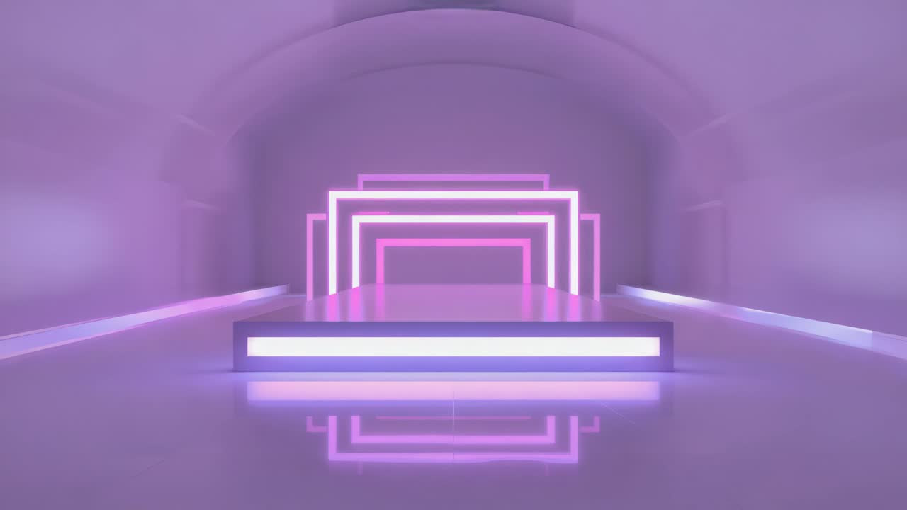 Stage with neon lights in a tunnel