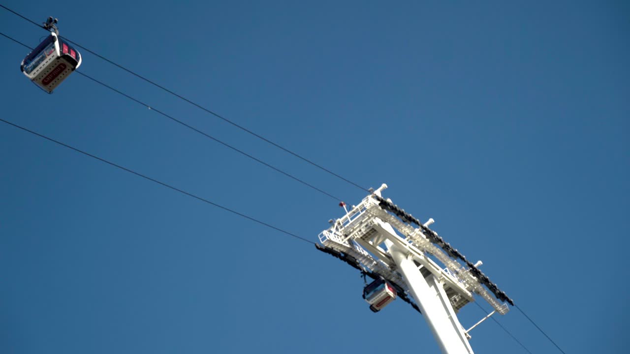 el teleférico en el cielo azul