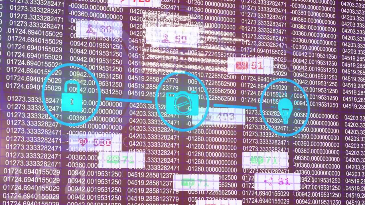 On dashboard loading padlock camera and droplet icons linking updating metrics for monitoring