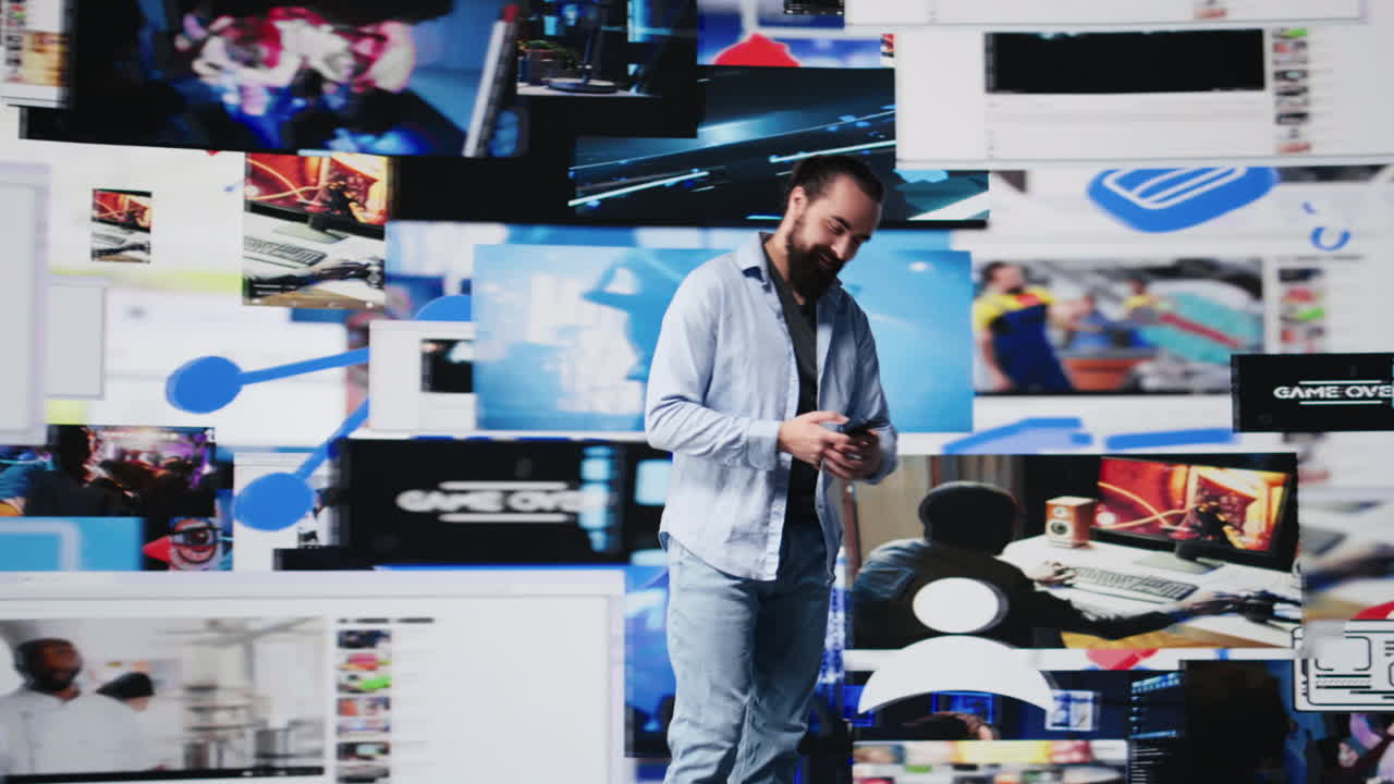 Happy casual person enjoying life online on social media apps,