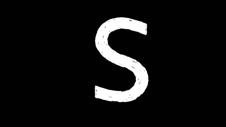 Lettera S maiuscola bianca su sfondo nero