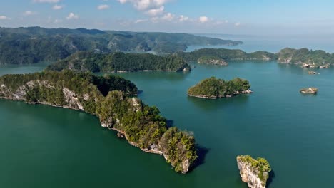 aerial view over islands in los haitises national park, dominican republic - drone shot