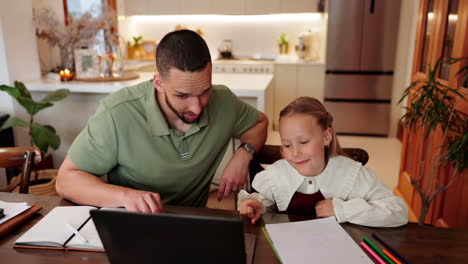 father helping daughter with homework at home