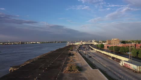 Aerial-view-of-Port-activity-in-New-Orleans,-Louisiana