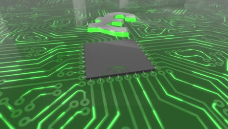verde oscuro placa de circuito giratorio de computadora concepto de bucle de libra británica 4k