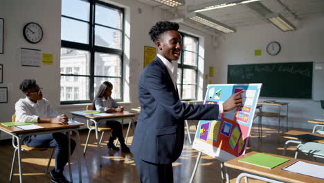 student presenting in classroom