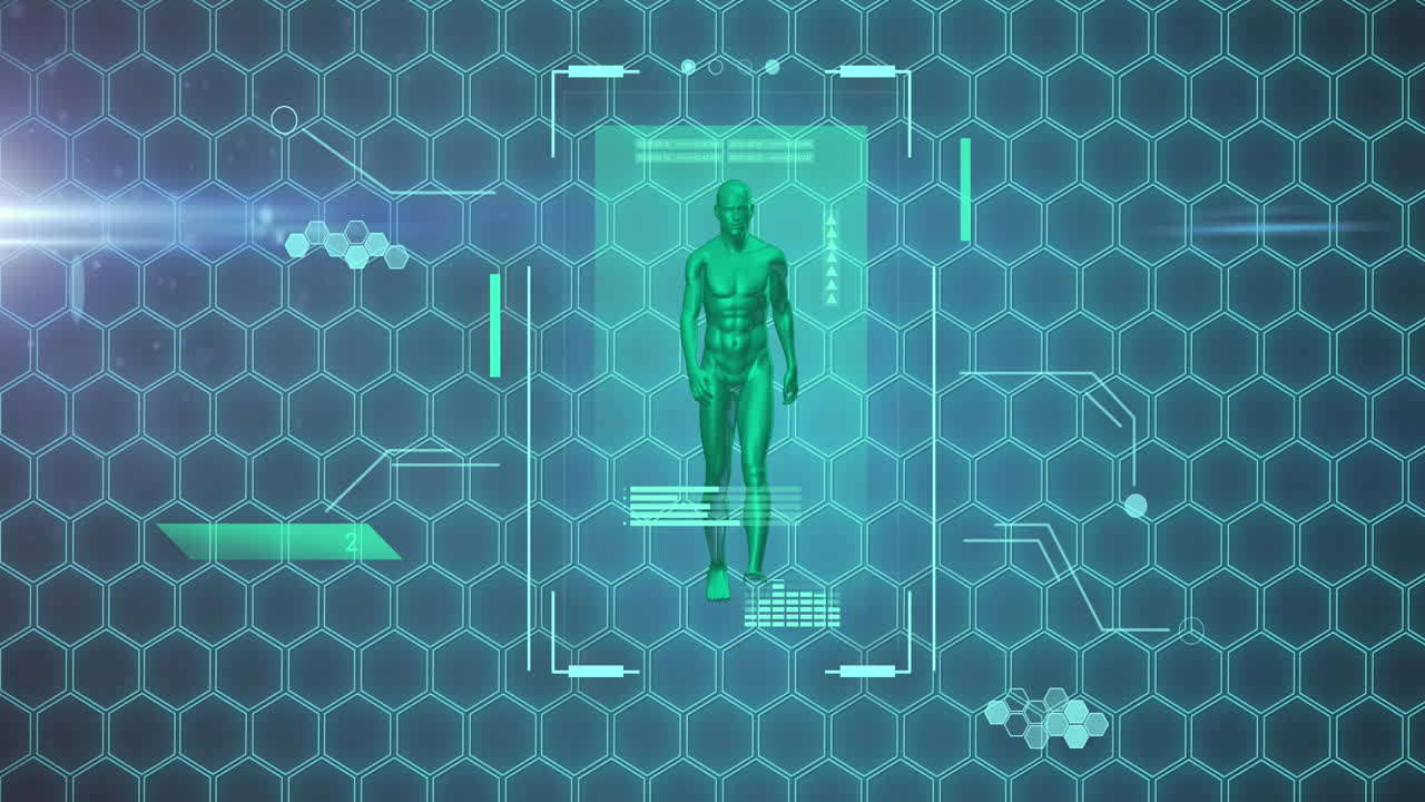 animación del procesamiento de datos y formas sobre el caminar humano.