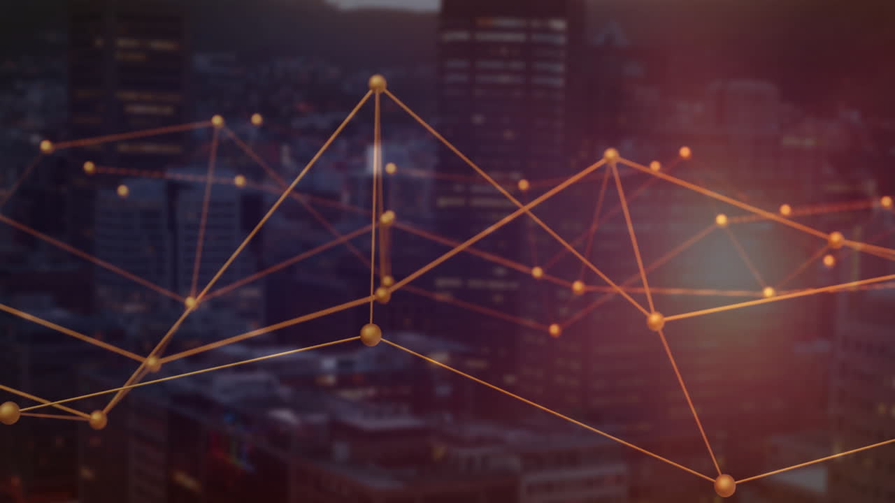 Animation of network of connections over cityscape