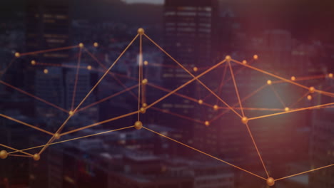 animation of network of connections over cityscape