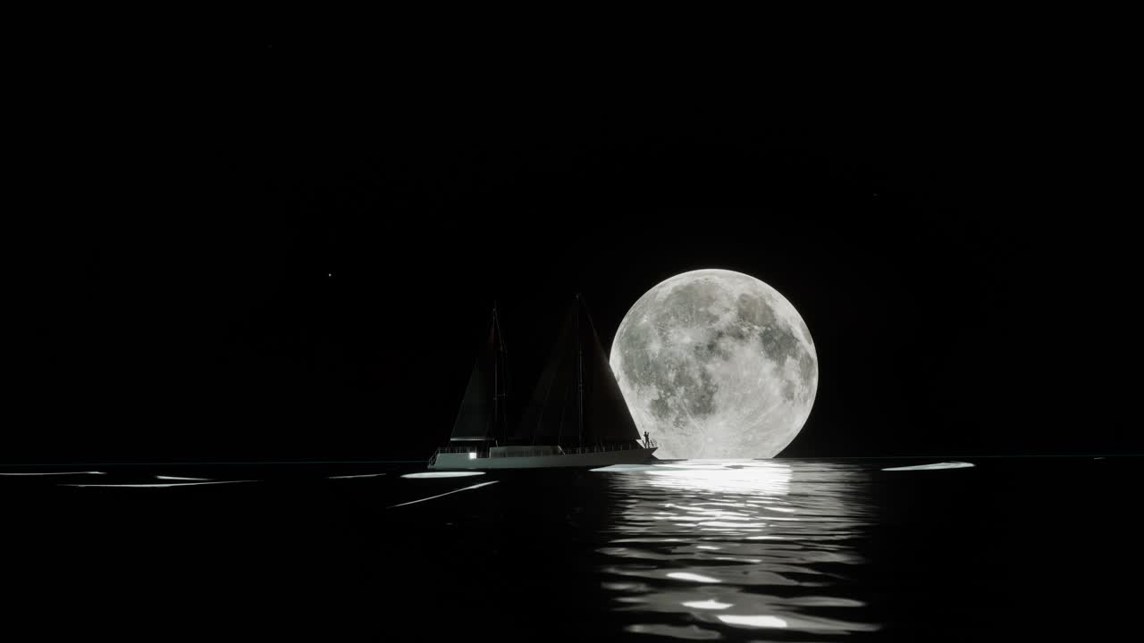 A Majestic Nighttime Sail Under the Moon