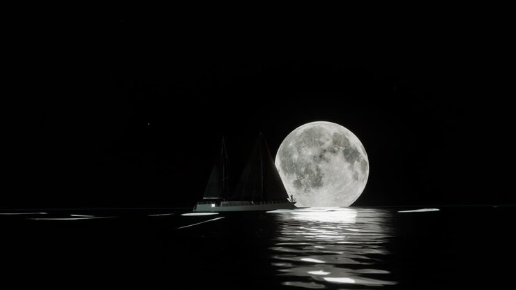 Uma majestosa navegação noturna sob a lua