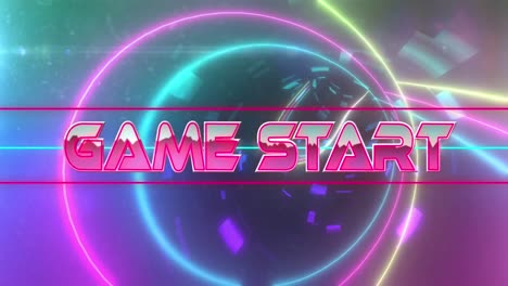 Animation-of-game-start-text-over-neon-tunnel-on-black-background