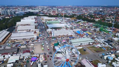 perfect aerial top view flight
theresienwiese october festival, sunny day before opening