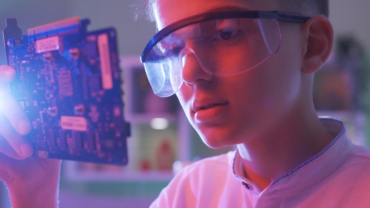 Hi-tech and curious little boy.