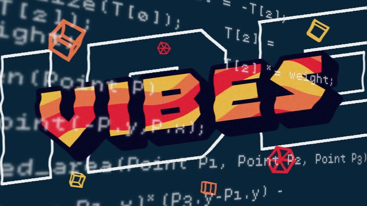Animation of colorful geometric shapes overlaying programming code in school setting