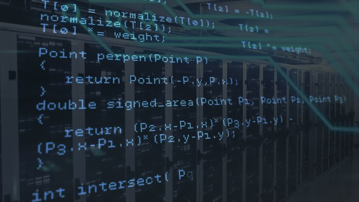 Animation of data processing in blue over servers