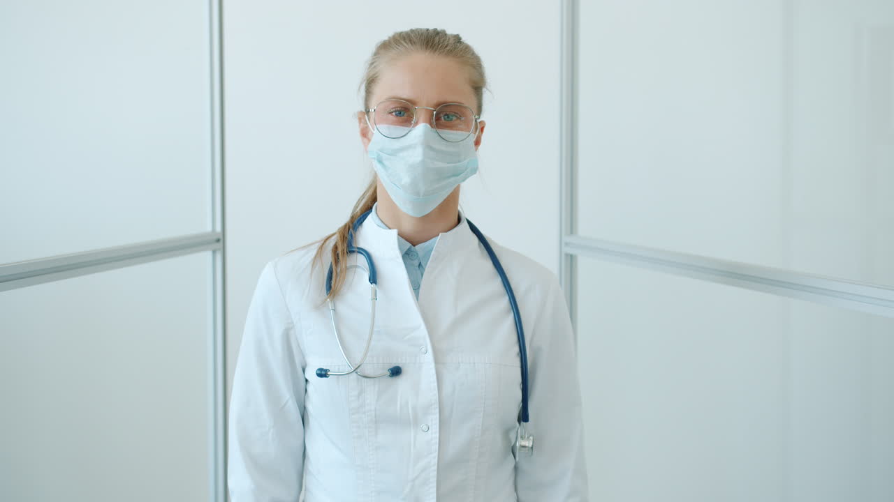 Female Doctor Wearing Mask and White Coat