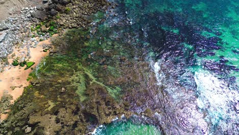 aerial-view-of-tropical-beach,-blue-waves,-4k