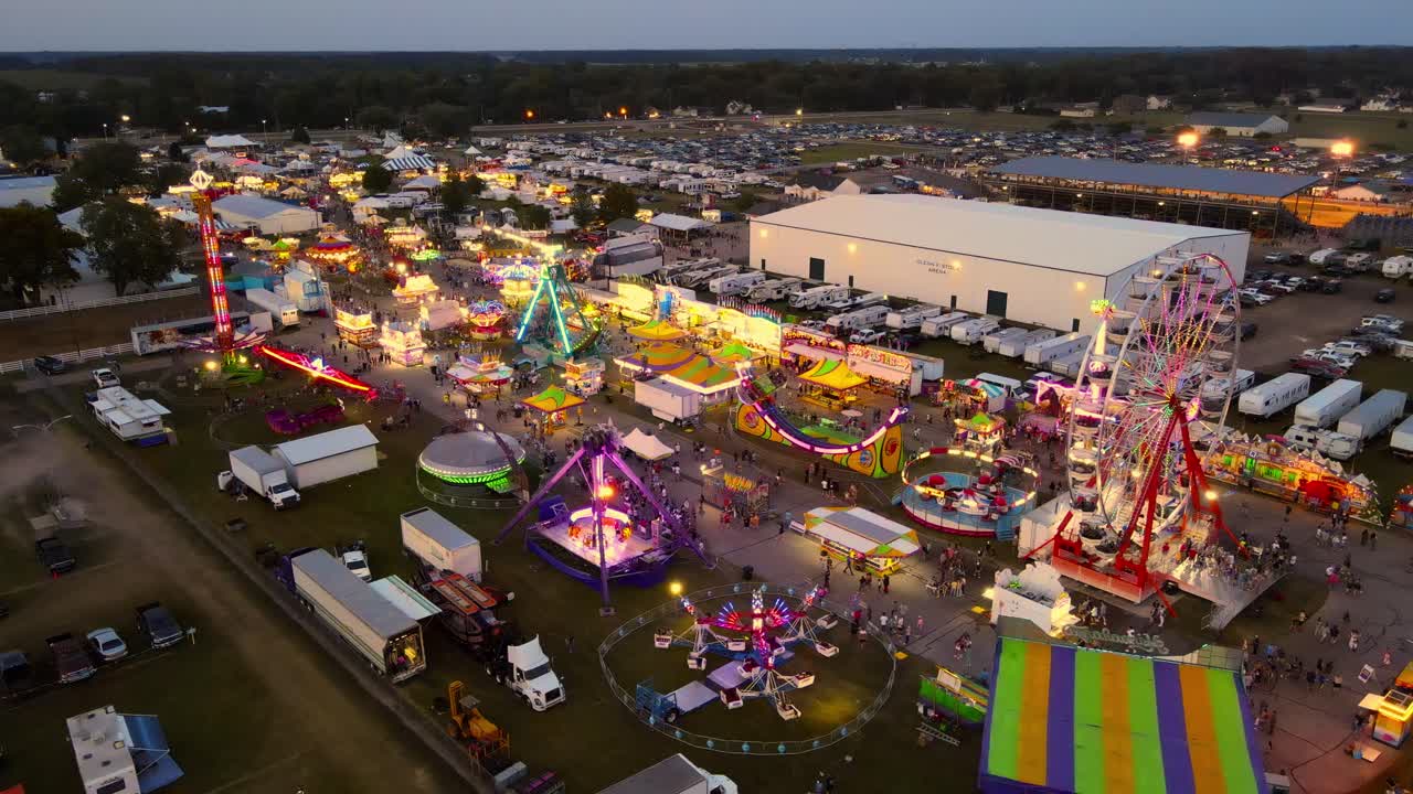 Aerial View of a County Fair at Night