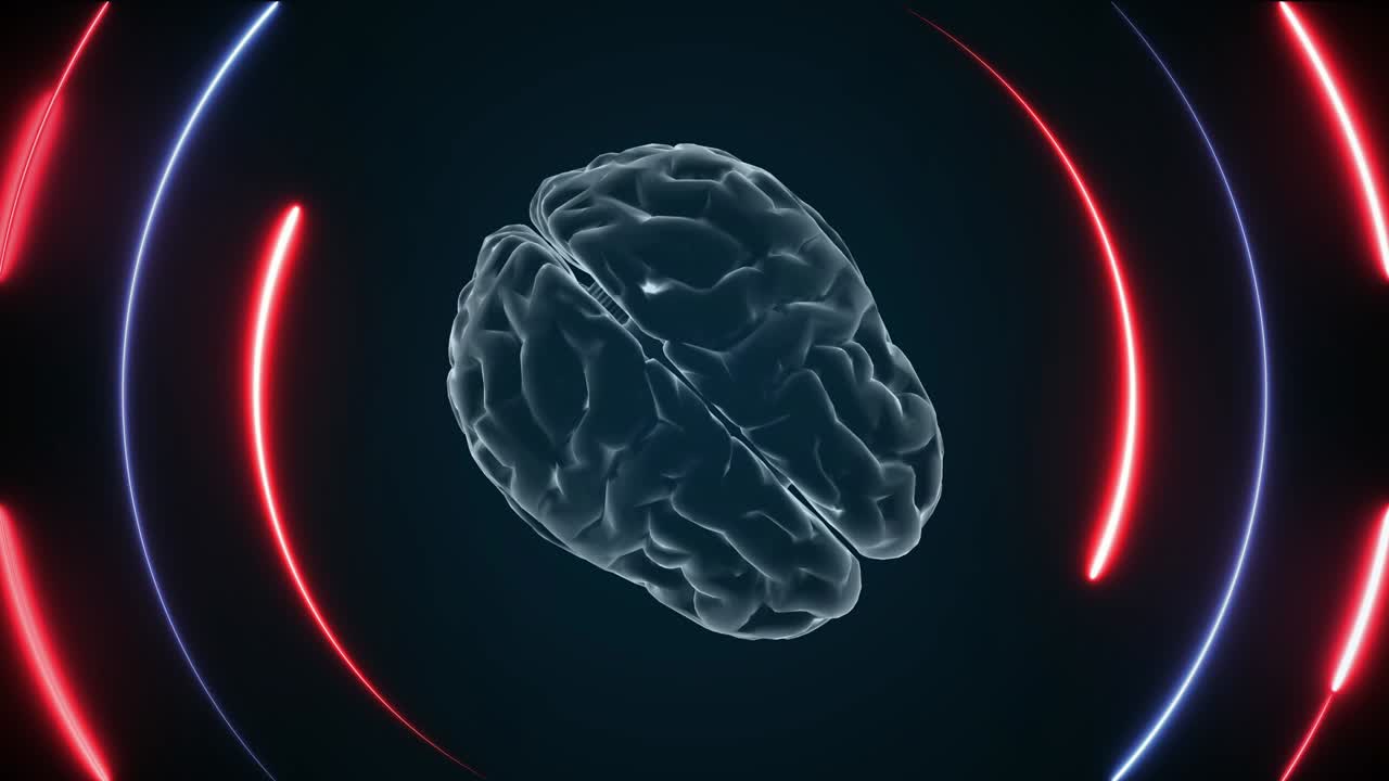 animación del cerebro 3d y efectos de neón, animación creativa. loopable infinito.