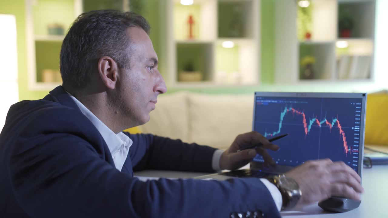 The broker monitors and considers stock sales statistics. Investment concept.