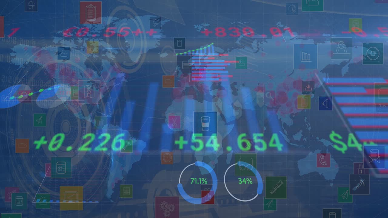 세계 지도를 통해 금융 데이터 처리의 애니메이션