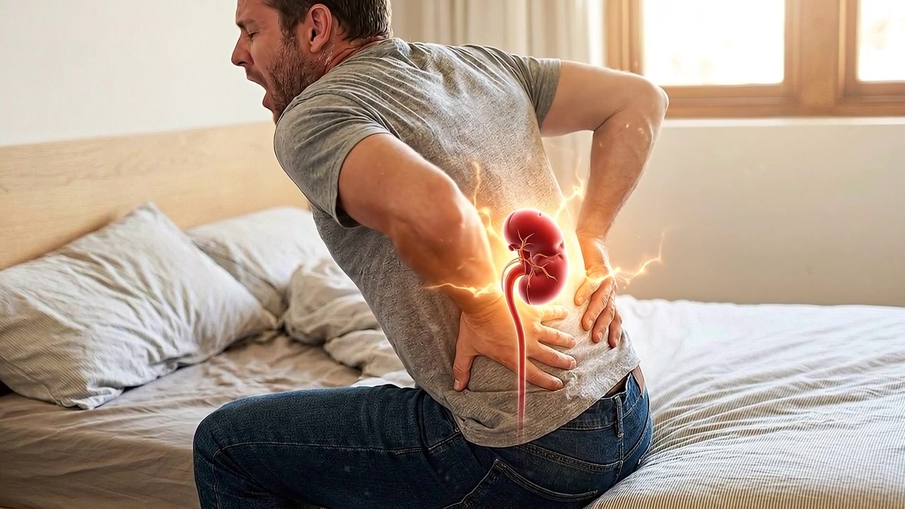 Man Suffering From Severe Kidney Pain While Sitting on Bed